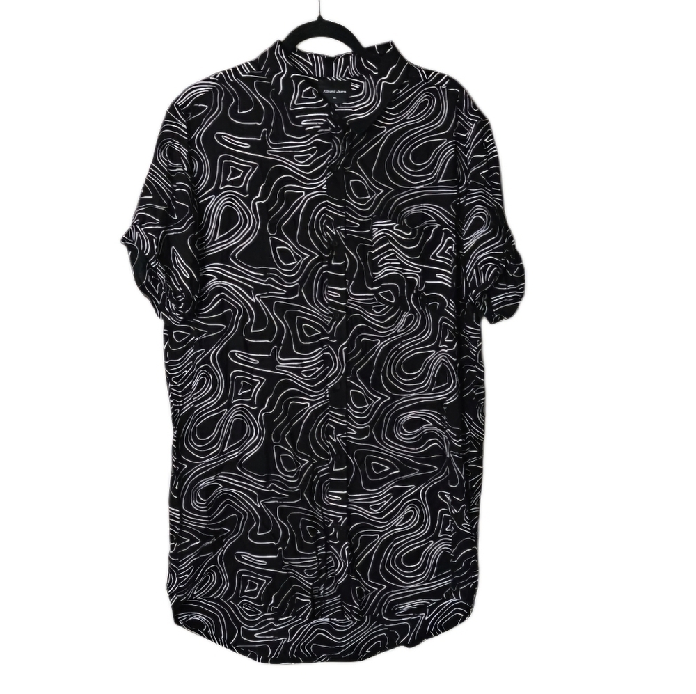 Abrand Jeans Mens Swirl Pattern Black & Cream Button-down Shirt size XL